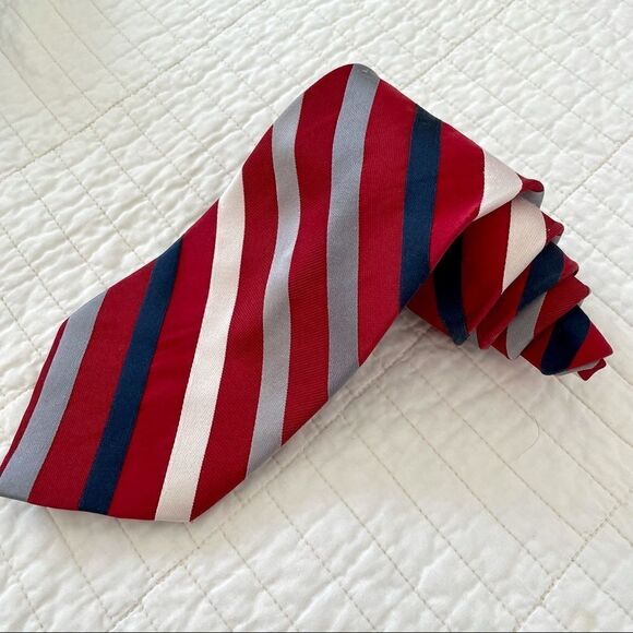 Campia Moda Red White Classic Striped Tie Silk NeckTie - Picture 2 of 4